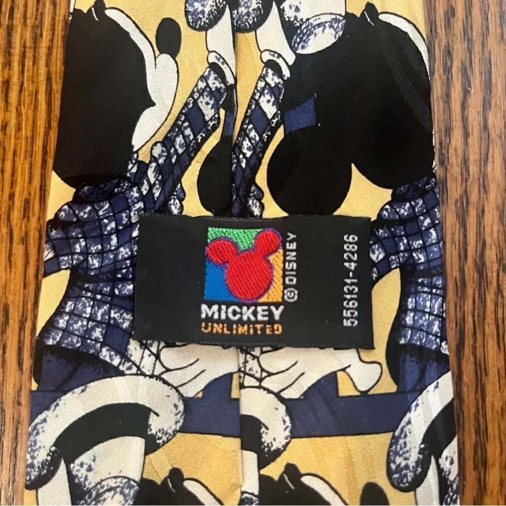 Vintage 90s Disney Mickey Mouse Showtime Silk Novelty Tie Plaid Statement EUC
